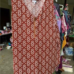 Orange and White Patterned Sleeveless Top